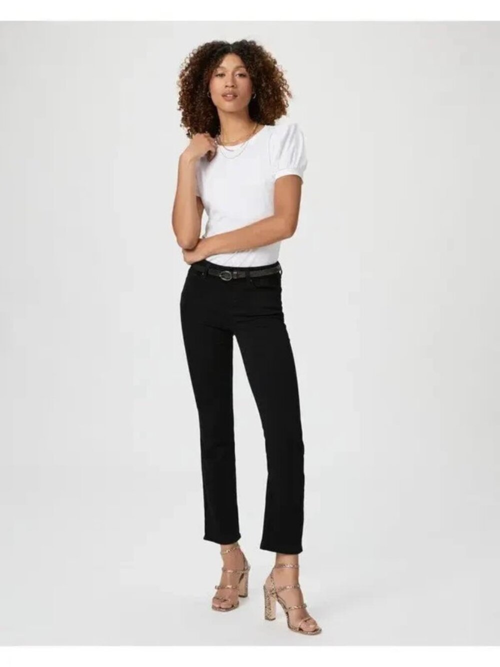NWOT Paige Amber Straight Jeans Pants Mid-Rise Trouser-Style Pockets Black 23